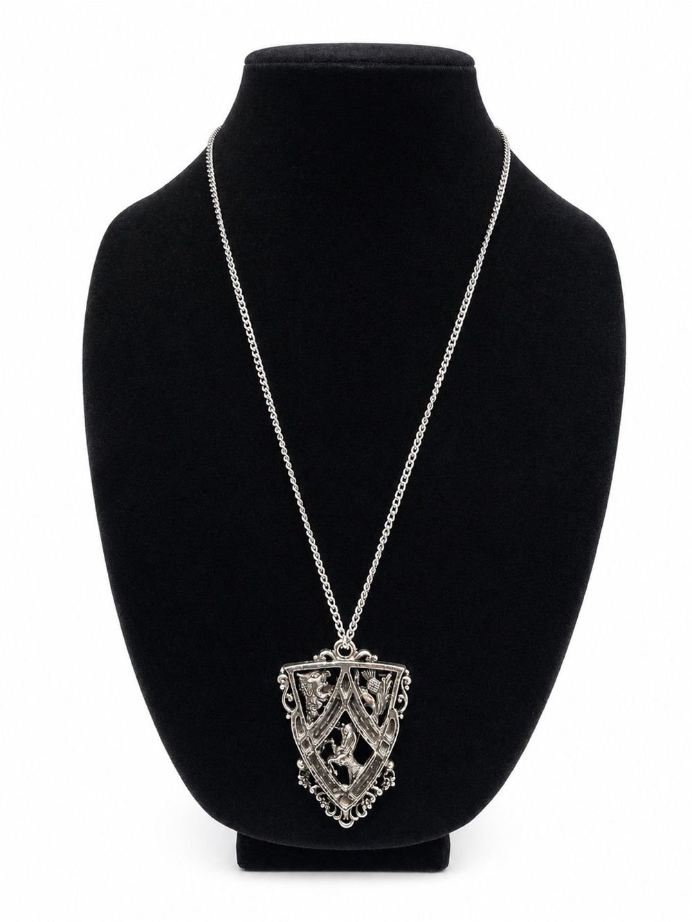 Vintage Scottish Revival Stag & Thistle Pendant Necklace (1970s–1980s)